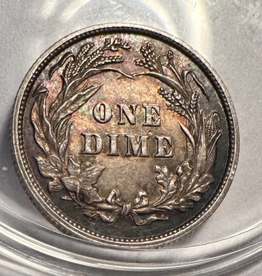 "Монета ""дайм Барбера"" 1896 г. почти не бывшая в обращении тонированная" - Изображение 1 из 2