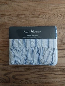 Vtg Sealed NOS Ralph Lauren Village Stripe White Blue Ruffled Full Sheet 1989 - Picture 1 of 3
