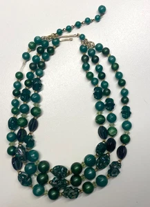 Vintage 3 Strand Emerald Green Plastic Beaded Necklace Marked Germany - Picture 1 of 13