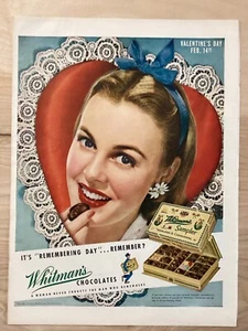 Whitman's Chocolates 1945 anuncio vintage It's Remembering Day... ¿Recuerdas? San Valentín - Imagen 1 de 1