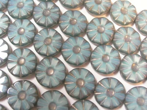 8 13mm Czech Glass Aqua Blue Silk with Chrome Daisy Flower Wheel Coin Beads - Picture 1 of 2