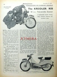 KREIDLER 'R50' 50cc 2-Stroke Scooter Motor Cycle - 1956 Magazine Report Cutting - Picture 1 of 1