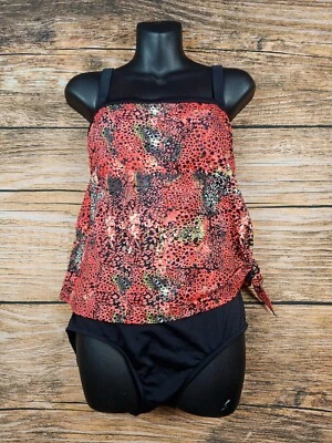 Traje de baño Tankini de una pieza Maxine Of Hollywood talla 10 estampado animal rojo negro de colección Foto 1 de 4