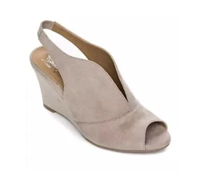 New Directions Talla 7 M Karolyn Taupe Imitación Gamuza Punta abierta Zapatos de cuña con cordones - Imagen 1 de 7