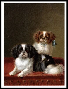 JAPANESE CHIN TWO LITTLE DOGS VINTAGE STYLE DOG ART PRINT POSTER - Picture 1 of 1