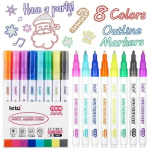 Drawing Double Line Outline Pen Highlighter Marker 8 Color Pens For School - Picture 1 of 9