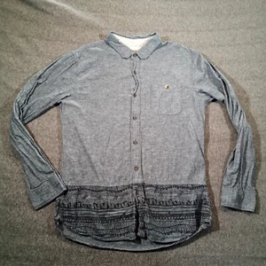 Modern Amusement Shirt Men Large Gray Linen Blend Long Sleeve Contrast Hem - Picture 1 of 11