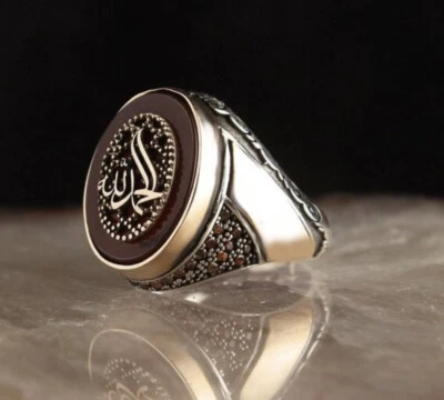 Arabic Calligraph Men silver ring Handmade 925 SILVER men Ring red agate Stone - Image 1 of 2