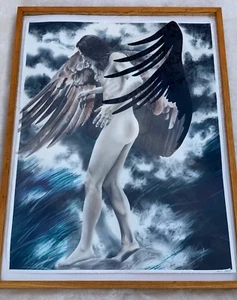 LARGE ORIGINAL ANGEL MIXED MEDIA PASTEL PAINTING SHERRIE PETTIGREW EARTH LANDING - Picture 1 of 24