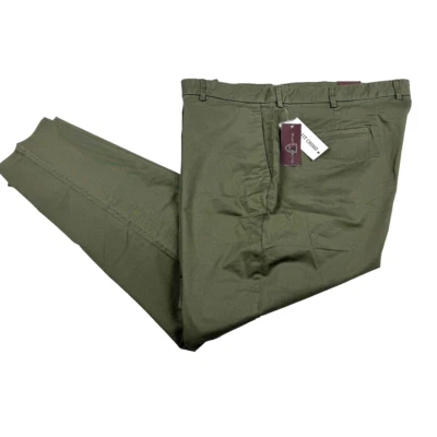 NUEVO Pantalones de hombre negros marrones 1826 corte flexible frente plano verde • 42x30 Foto 1 de 4