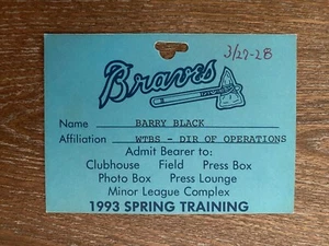 1993 Atlanta Braves Spring Training Press Pass WTBS Chipper Jones Debut Rookie - Picture 1 of 2
