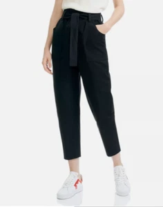 Maje Pio Cropped Tapered Belted Pants In Black Size 34 (US 4) Career Casual D33 - Picture 1 of 8