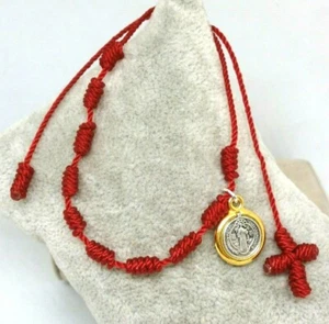 Bracelet st Benedict Medal Bicolor - Rosario IN Colour Red - Picture 1 of 5