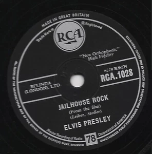 CLASSIC 1957 UK No.1 ELVIS PRESLEY 78 JAILHOUSE ROCK / TREAT ME NICE RCA 1028 V+ - Picture 1 of 1