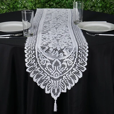 14"x108" WHITE LACE TABLE RUNNER Wedding Party Catering Event Romantic Linens - Image 1 of 3