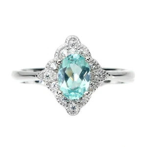 Anillo De Plata Esterlina 925 Ovalado De Apatita Azul Simulada Cz 7x5mm Talla 9 - Imagen 1 de 10