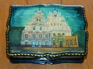 Russia Palekh Lacca Miniatura Cartapesta Chest Riga Lettonia Melngalvju Nams - Foto 1 di 6