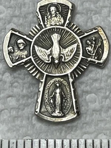 Vintage AFCO Sterling Silver Religious 5 Way Cross Holy Spirit Pendant Medal - Picture 1 of 5
