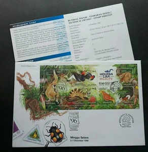 Wildlife 1996 Malaysia Birds Monkey Butterfly Civet Insect Bug (FDC) *dual PMK - Picture 1 of 2