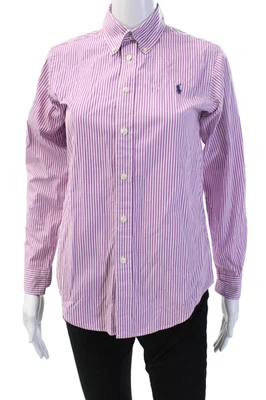 Ralph Lauren Women Striped Button-Up Shirt Pink Long Sleeve Size 14 - Image 1 of 4