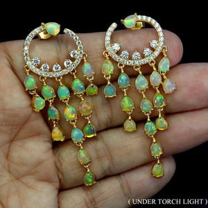 925 Sterling Silver Earrings Pear Fire Opal 5x4mm Natural Gemstone Jewelry - Picture 1 of 14