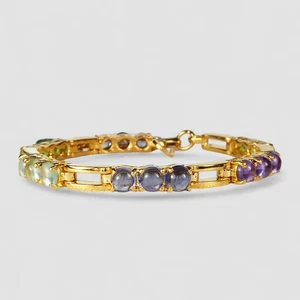 Multicolor Gemstone Fine Bracelet Tanzanite Amethyst Peridot 925 Sterling Silver - Picture 1 of 12