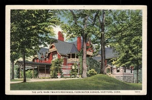Mark Twain's residence Farmington Ave Hartford, CT c1936 linen white border - Picture 1 of 2
