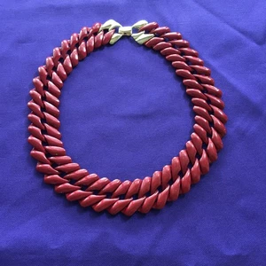 VTG Napier Coral Red Zig Zag Geometric Metal Necklace 18" - Picture 1 of 9
