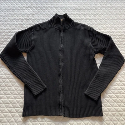 Suéter grueso vintage Oscar de la Renta para mujer XL cremallera lavado negro costilla gruge Foto 1 de 4