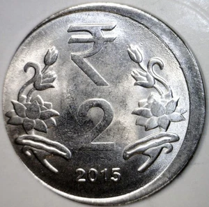 2015 ERROR OFF CENTER 2 Rupee India BU Coin O/C Two Cent LOT #2 NR FREE SHIP - Picture 1 of 2