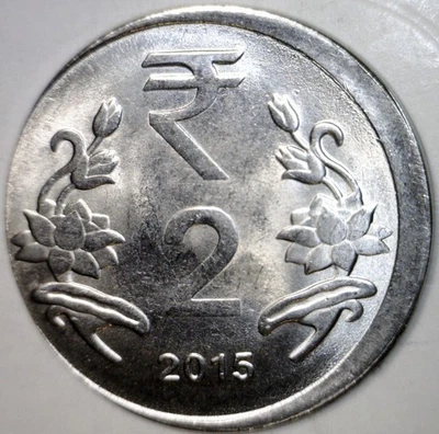 2015 ERROR OFF CENTER 2 Rupee India BU Coin O/C Two Cent LOT #2  NR  FREE SHIP - Image 1 of 2