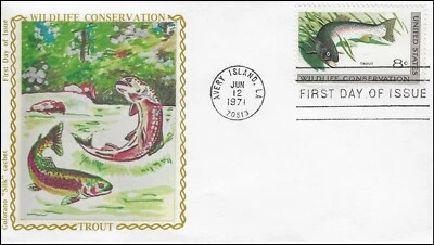 Trout Fish Wildlife Conservation Unaddressed USA Colorano 1427 Silk FDC 1971 - Image 1 of 2