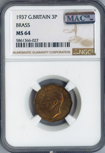 1937 Great Britain 3P UK Threepence NGC MS 64 George VI MAC Quality ✔️