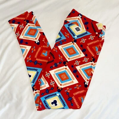 NEW Lularoe TC Leggings Womens Disney Aztec Mickey Minnie Mouse Red L-XXL 12-18 - Image 1 of 4