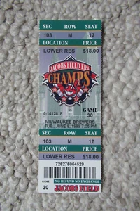 CLEVELAND INDIANS VS MILWAUKEE BREWERS 6/8/1999 TICKET ~ JEROMY BURNITZ HR - Picture 1 of 1