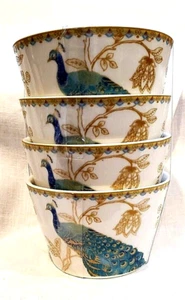 222 Fifth Peacock Garden Bowls Soup set of 4 NWT Teal Blue Gold 3"x4.5" Birds - Picture 1 of 6