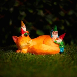 Solar Sleeping Fox Ornament Gnome Garden Home Patio Decking Flower Bed Standing - Picture 1 of 24
