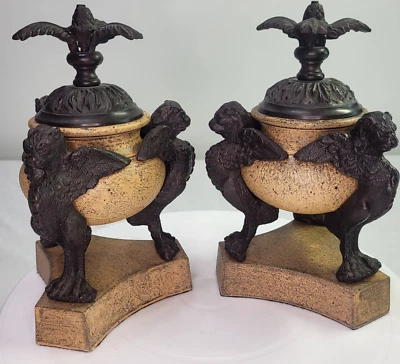 Pair Incense Burner Urns Japanese Chinese Culture Black Griffin Figures India - Image 1 of 4