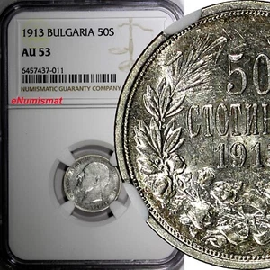 Bulgaria Ferdinand I Silver 1913 50 Stotinki NGC AU53 KM# 30 (011) - Picture 1 of 4