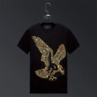 New Fashion Hawk Rhinestones Summer Short Sleeve Luxury Men Streetwear T-Shirt