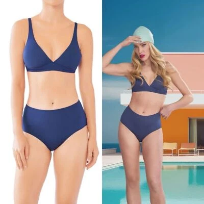 NWT HUIT SO CHIC HIGH WAIST BIKINI BOTTOM NAVY sz L - Image 1 of 4