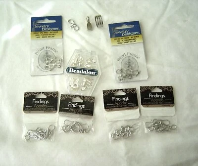 Silver Jewelry Findings S hooks , Pinch Bails and Bead Frames Lot - Image 1 of 4