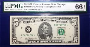 1977 $5 Federal Reserve Note Fr-1974-G* Chicago PMG66 Gem EPQ - Picture 1 of 4