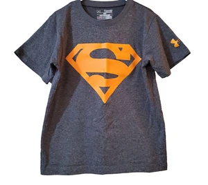 Under Armour Boys Loose Heat Gear Tee Size YXS Gray Orange Superman Logo Shirt - Picture 1 of 10