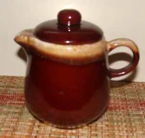Vintage Old 7020 McCoy USA Brown Goccia Glaze Ceramica 3 3/4" Brocca Crema + Coperchio - Foto 1 di 7