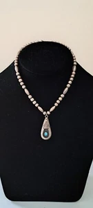 Native American Vintage Navajo Sterling Türkis Bank Perle Halskette Halskette Choker 16 Zoll - Bild 1 von 10