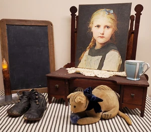 PRIMITIVO VITTORIANO VINTAGE PITTURA AD OLIO STILE RITRATTO BELLISSIMA RAGAZZA TELA - Foto 1 di 8
