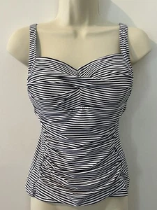 Niptuck Navy Blue White Striped Tankini Top Multifit Cup Swim Top Size 6 - Picture 1 of 11