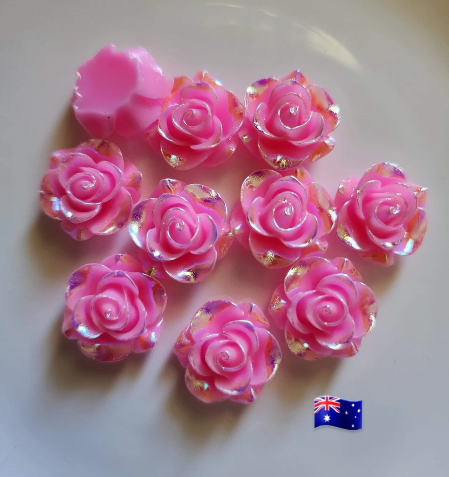 Cabochão 10 peças 20 mm rosa brilhante flores rosa brilhante resina AB parte traseira plana - Imagem 1 de 1