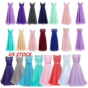 US Girls Chiffon Flower Dress Wedding Party Juniors Bridesmaid Formal Ball Gown - Picture 1 of 97
